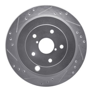 Subaru B9 Tribeca Brake Rotor (1) - Rear Left - R1 Concepts - Drilled & Slotted - Silver - `06-`14